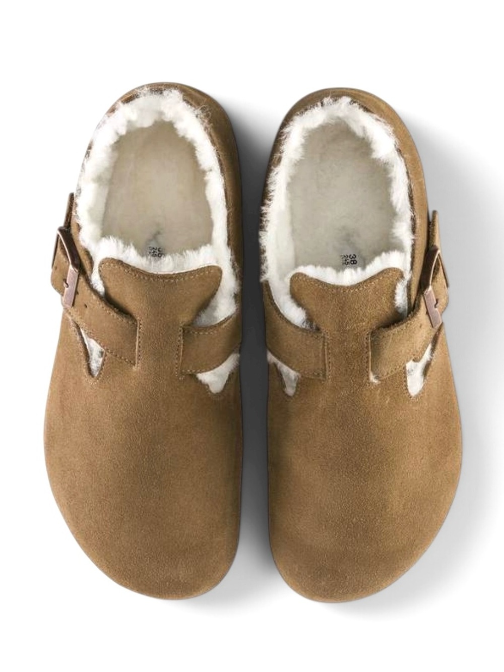 Birkenstock London Shearling Suede Clogs Tan Cream EU 37 (US 6-6.5)
